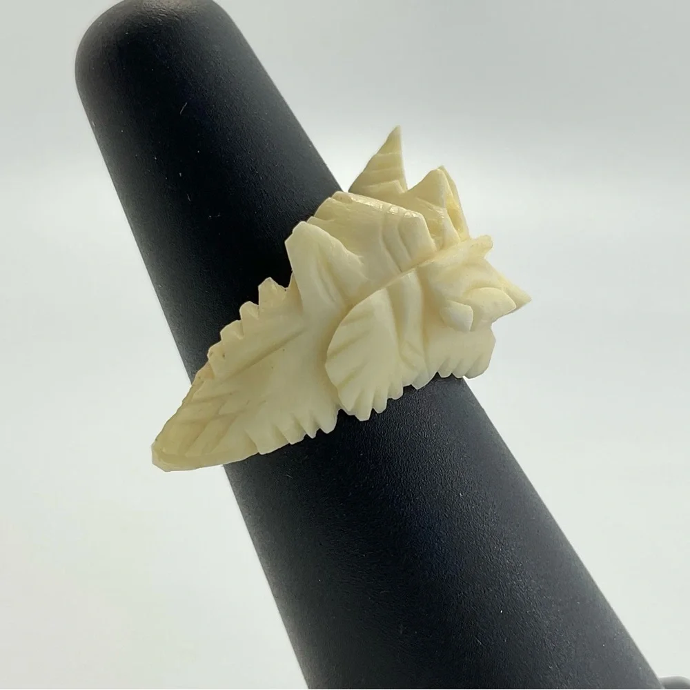 Vintage, Dragon Ring, Intricate Carving, Bovine Bone Ring, Cream White, Gothic